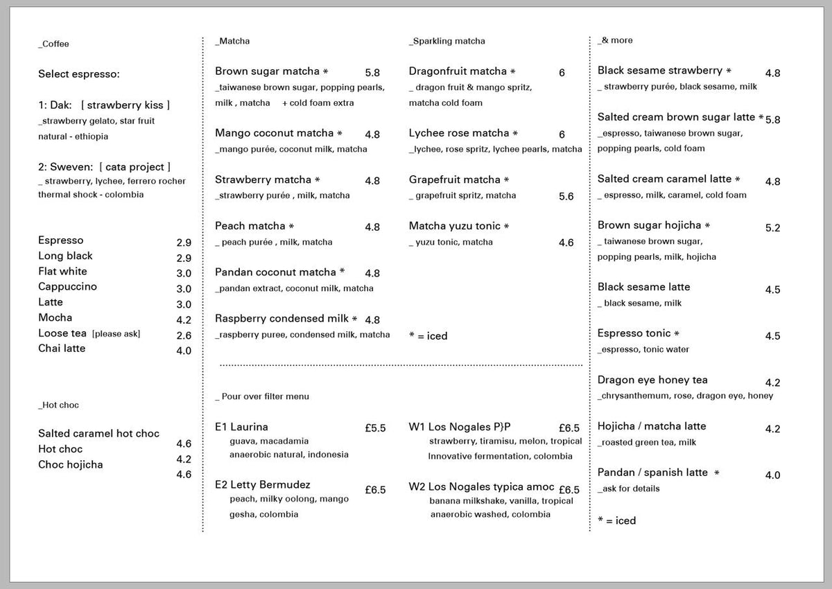 Coffee Bar Menu