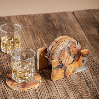 Gohobi Classic Wood & Resin Coaster Holder Large