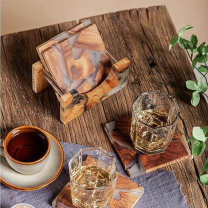Gohobi Classic Wood & Resin Coaster Holder Large
