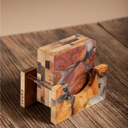 Gohobi Classic Wood & Resin Coaster Holder Large