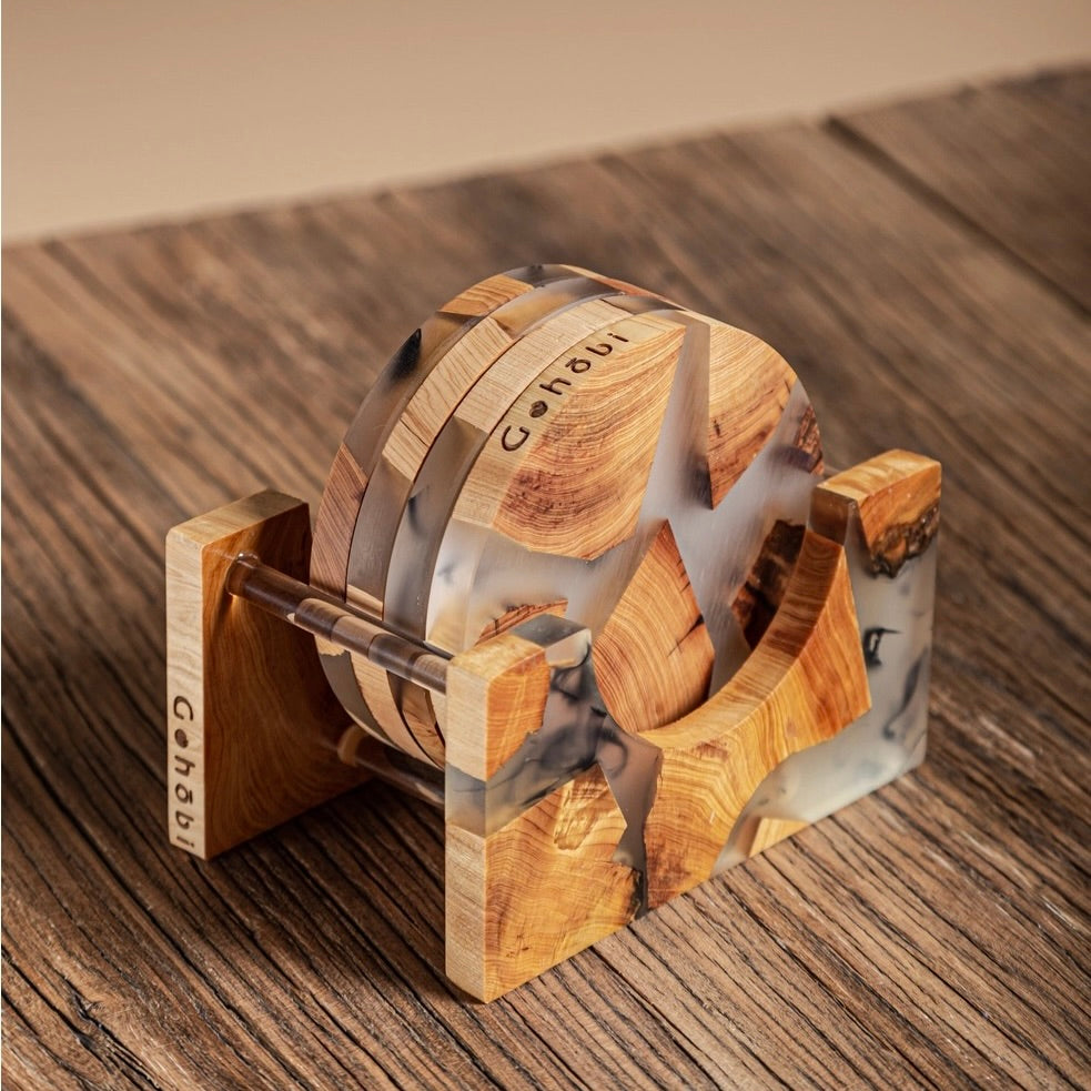 Gohobi Classic Wood & Resin Coaster Holder Large