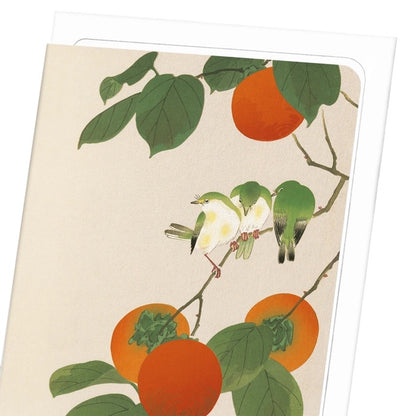 White-Eye Birds and Persimmon Fruit Japanese Card