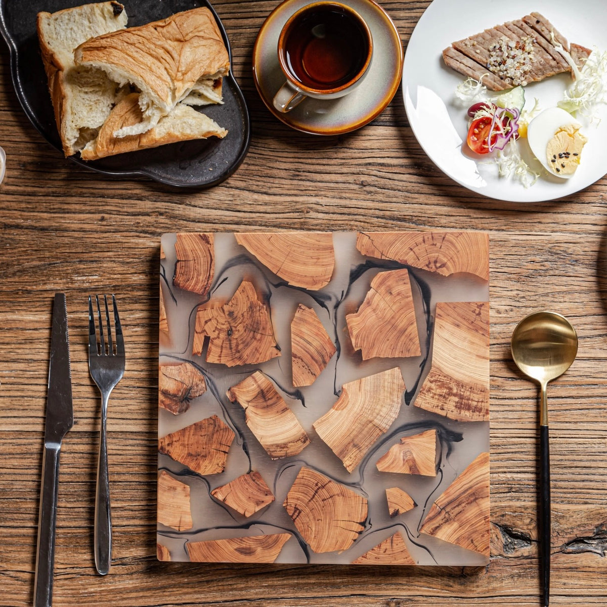 Gohobi Classic Square Wood and Resin Placemat 24cm