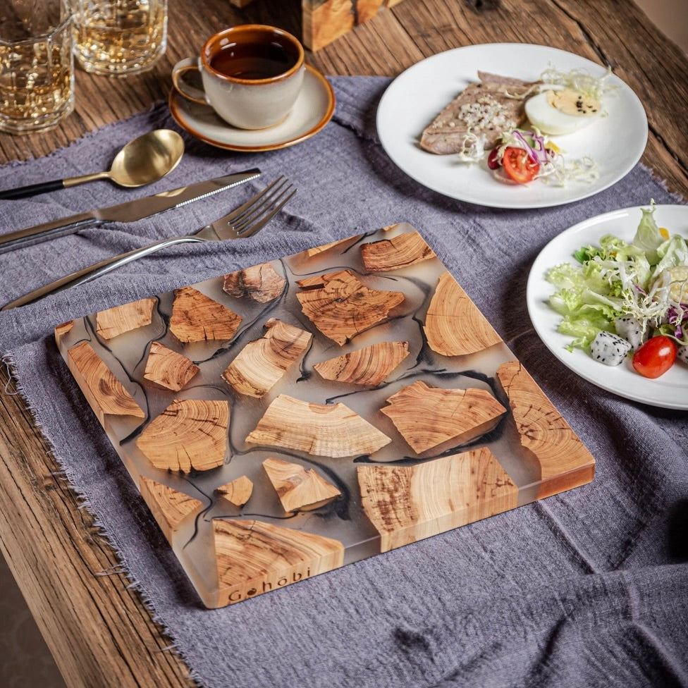 Gohobi Classic Square Wood and Resin Placemat 24cm