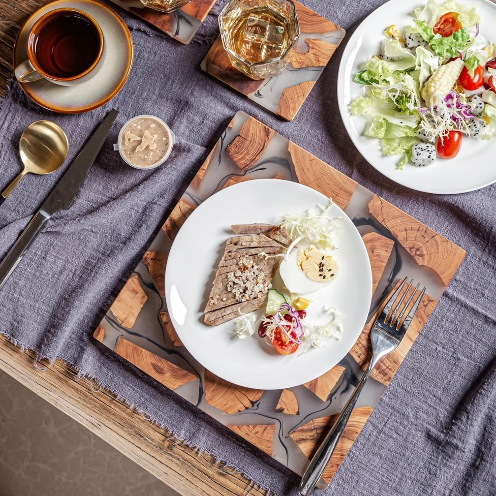 Gohobi Classic Square Wood and Resin Placemat 24cm