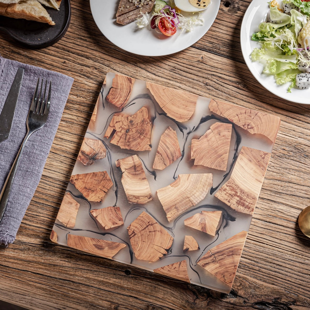 Gohobi Classic Square Wood and Resin Placemat 24cm