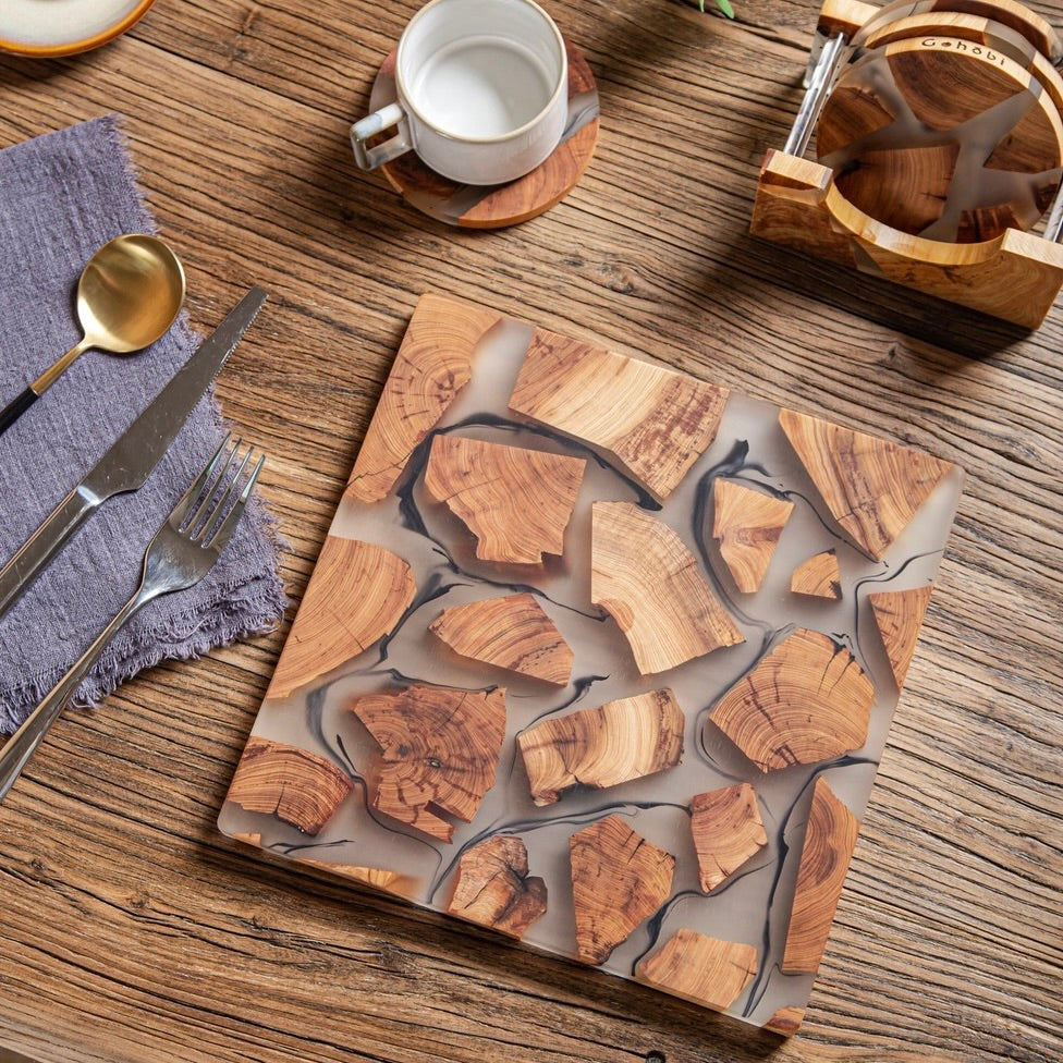Gohobi Classic Square Wood and Resin Placemat 24cm
