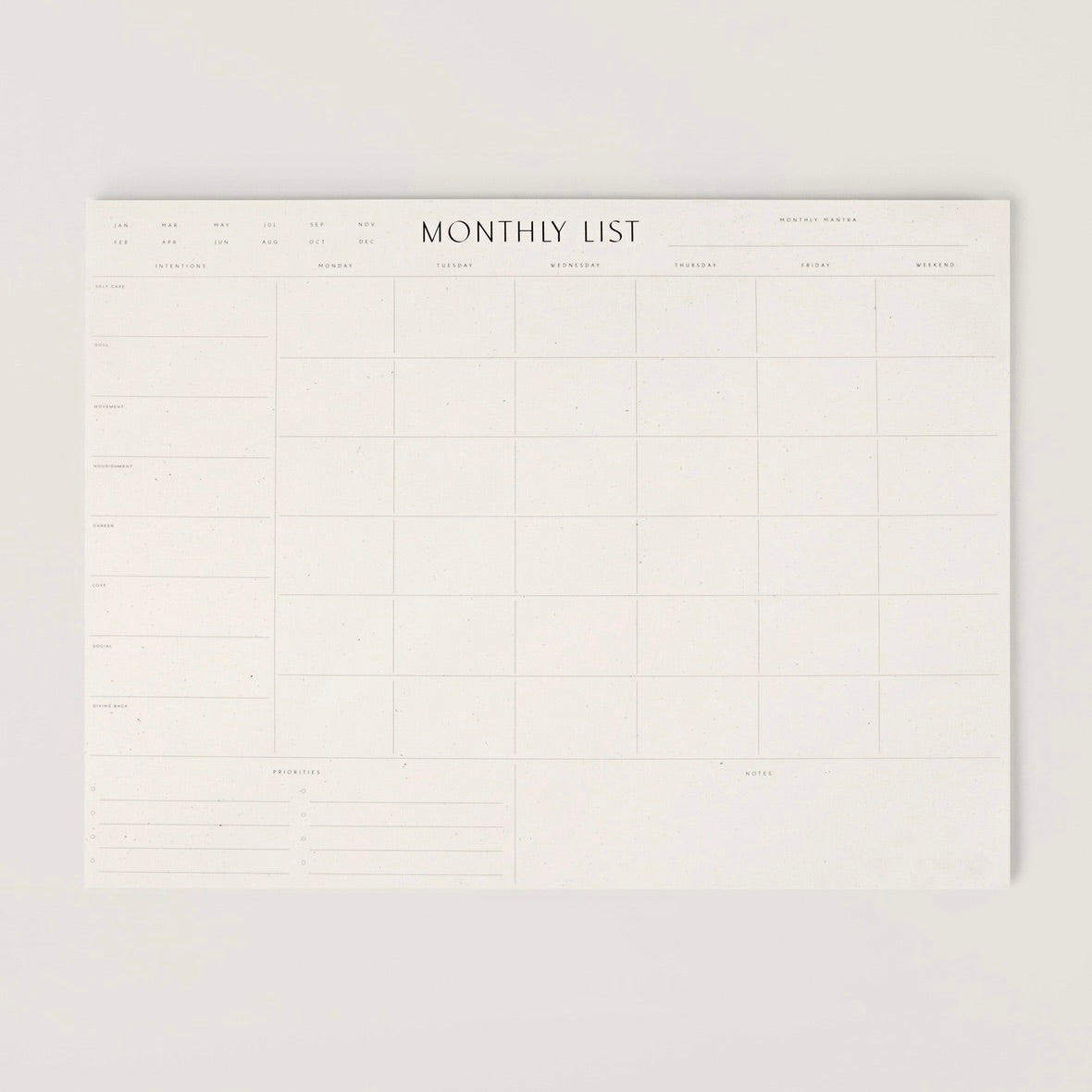 Wilde House Paper Monthly List Pad