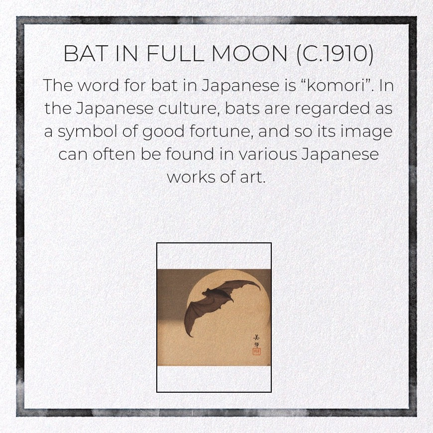 Bat in Full Moon (C.1910) Japanese Card