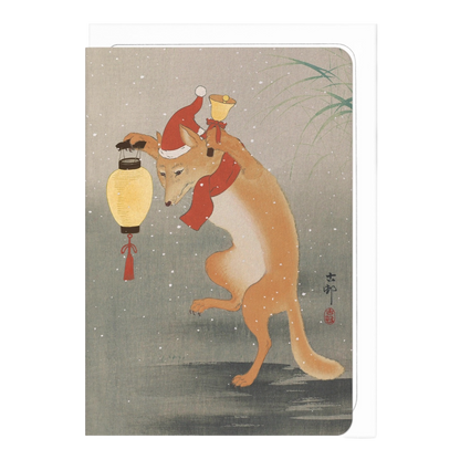 Dancing Santa Fox Japanese Christmas Card