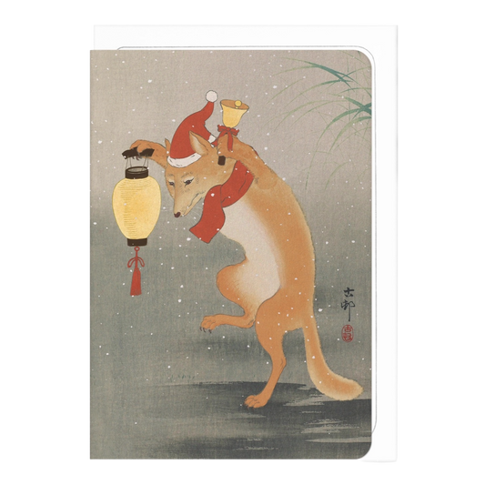 Dancing Santa Fox Japanese Christmas Card