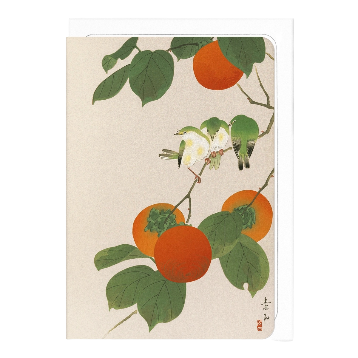 White-Eye Birds and Persimmon Fruit Japanese Card
