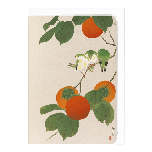 White-Eye Birds and Persimmon Fruit Japanese Card