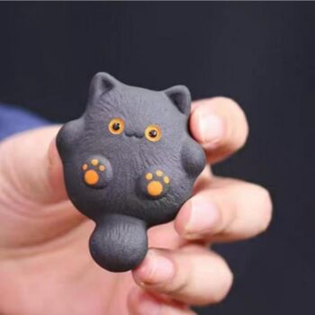 Gohobi Yixing Clay Handmade Ceramic Black Cat Tea Pet