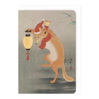 Dancing Santa Fox Japanese Christmas Card