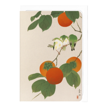 White-Eye Birds and Persimmon Fruit Japanese Card